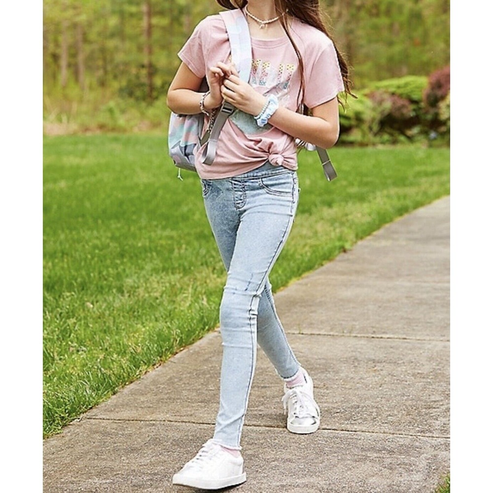 Justice Light Acid Wash Stretchy Pull On Jean Jeggings Leggings Pants Size 10